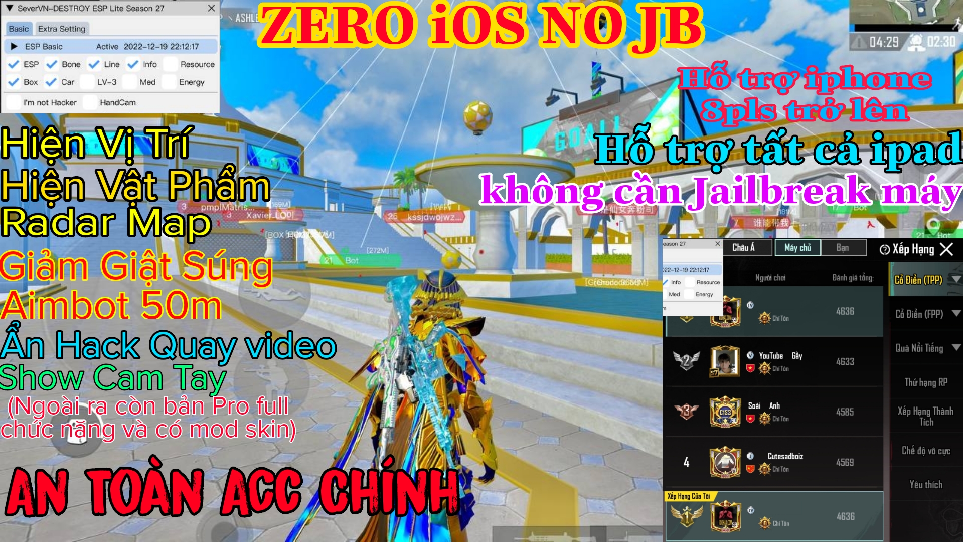 ZERO/LUXURY HACK NO JB(Đăng nhập được ACC icloud/Gamecenter+FB)